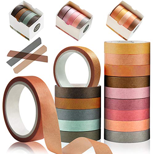 15 Rollos Washi Tape Set Color Sólido, Kalolary Cintas Adhesivas Coloridas, Cintas Washi Suministros para álbumes de Rrecortes, Maestros, Pintores y Niños, Scrapbooking DIY Manualidades