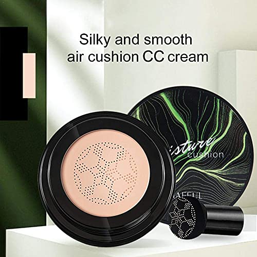 2 PCS Mushroom Head Air Cushion CC Cream Nature Foundation ,Foundation Brush Powder Brush,Moisturizing Concealer, Bright Makeup Base Long Lasting with Mushroom Makeup Sponge (Natural)