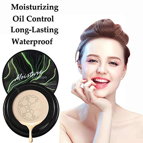 2 PCS Mushroom Head Air Cushion CC Cream Nature Foundation ,Foundation Brush Powder Brush,Moisturizing Concealer, Bright Makeup Base Long Lasting with Mushroom Makeup Sponge (Natural)
