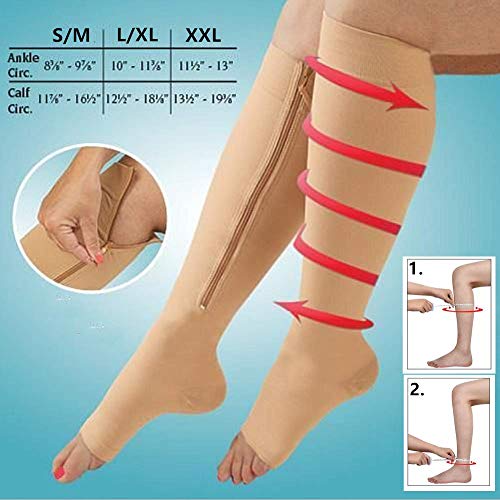 20-30 mmHg Medias antiembolia cremallera de compresión para espinilleras, venas varicosas (medianas)
