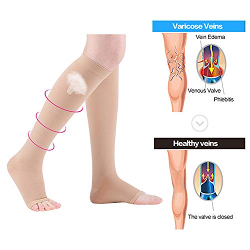 20-30 mmHg Medias antiembolia cremallera de compresión para espinilleras, venas varicosas (medianas)