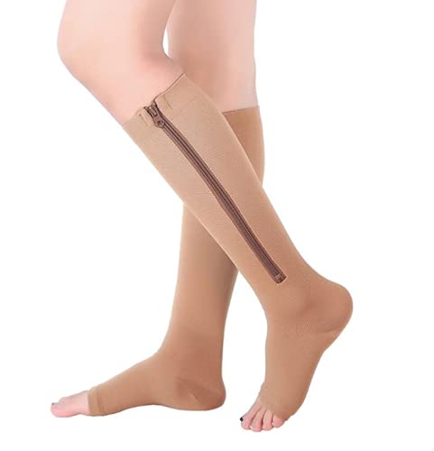 20-30 mmHg Medias antiembolia cremallera de compresión para espinilleras, venas varicosas (medianas)