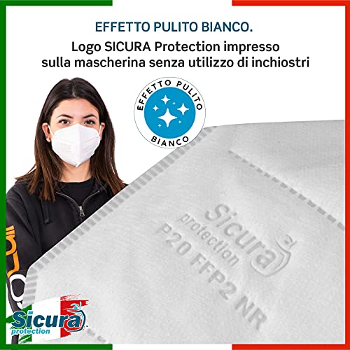 20 Mascarillas Protectoras FFP2 Homologadas con Certificación CE fabricadas en Italia. Alta Eficiencia de protección bacteriana BFE ≥99% Mascarilla selladas individualmente.