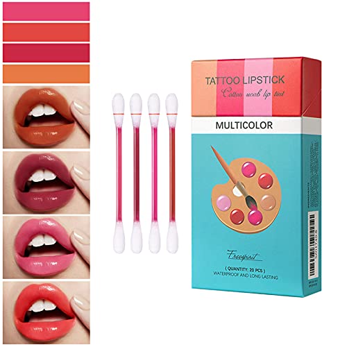 20 piezas / cajas cigarrillos desechables hisopos de algodón lápiz labial lápiz labial líquido resistente al agua duradero lápiz labial antiadherente sanitario y portátil para dama