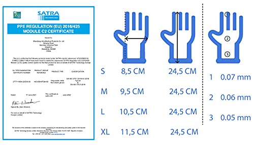 200 guantes de Nitrilo L sin polvo, sin látex, hipoalergénicos, con certificación CE conforme a la norma EN455 guantes médicos desechables (Talla L)