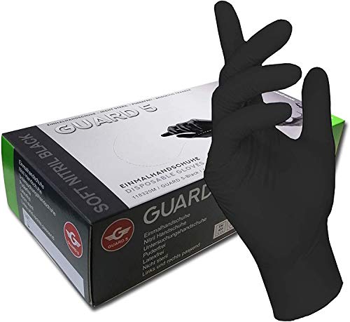 200 Piezas - Guantes Desechables - GUARD 5 - Guantes de nitrilo Negro - Guantes de Cocina Desechables Tatuaje Artista mecánico o médico (Medium)