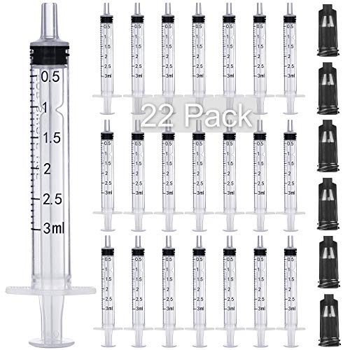 22 jeringas de plástico de 3 ml sin aguja con medición, sin aguja, aptas para laboratorios científicos, rellenar y medir líquidos, alimentar mascotas, aceite o aplicador de pegamento (3 ml)