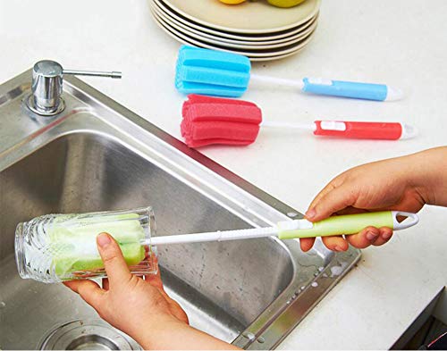 3 cepillos de esponja de espuma para lavar platos con mango largo ajustable cepillos de limpieza suaves para biberones de bebé, cocina, vasos limpios, tazas (color al azar)