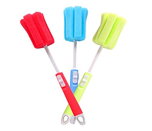 3 cepillos de esponja de espuma para lavar platos con mango largo ajustable cepillos de limpieza suaves para biberones de bebé, cocina, vasos limpios, tazas (color al azar)
