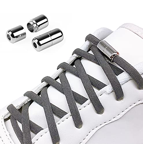 3 Pares Cordones Elásticos para Zapatillas, Cordones Elásticos Sin Nudo con Hebilla Metal para Zapatos Cordones de Zapatos Redondos para Niños,Adulto,Ancianos,Discapacitado,Corredores 105cm 4.5mm Gris