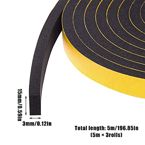 3 Rollos Cinta De Sellado De Espuma Cinta De Espuma Autoadhesiva Tira De Sellado Ventana Junta 5m x 15mm (W) x5mm (D) Para Insonorización De Puertas y Ventanas, Anticolisión, a Prueba De Golpes