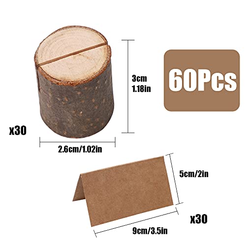 30 Set Portatarjetas de Madera,Soporte para Tarjetas de Notas con Tarjetas Kraft para la Decoración de la Oficina en Casa de la Fiesta de Navidad de la Boda