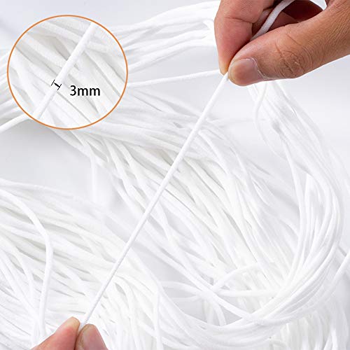 【3mm 100Metros】Cordón Goma Elástico Bandas, 3mm Blanco/Negro Redondo Cintas elásticas, Goma Elastica Costura, Cuerda Elastica 3mm para Elástico de Cuerda Tela Coser Ropa Costura DIY Manualidades