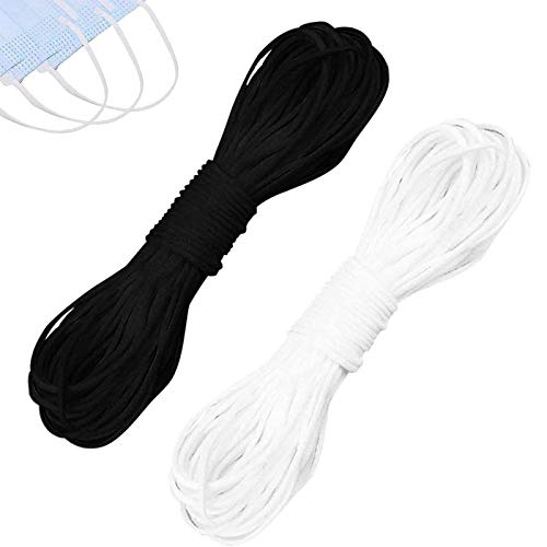 【3mm 100Metros】Cordón Goma Elástico Bandas, 3mm Blanco/Negro Redondo Cintas elásticas, Goma Elastica Costura, Cuerda Elastica 3mm para Elástico de Cuerda Tela Coser Ropa Costura DIY Manualidades
