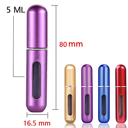 4 Piezas Perfume Atomizador, 5ml Atomizador Perfume Recargable con ventana transparente Atomizador de bolsillo para bolsos, viajes, vacaciones