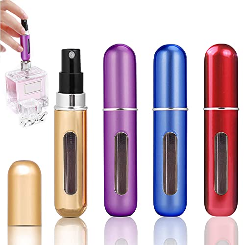 4 Piezas Perfume Atomizador, 5ml Atomizador Perfume Recargable con ventana transparente Atomizador de bolsillo para bolsos, viajes, vacaciones