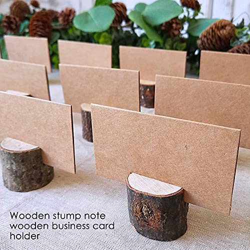 40 portatarjetas rústico de madera con soporte de madera para tarjetas de mesa, soporte para tarjetas de números, soporte para tarjetas de notas, para bodas (20 soportes + 20 lugares de papel kraft)