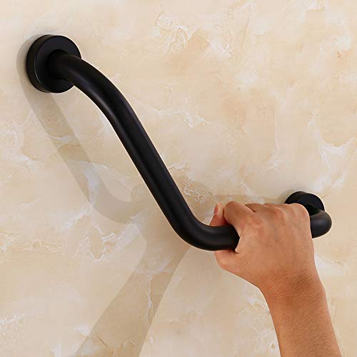 43cm Manija de Seguridad para Baño Acero Inoxidable, Barra de Agarre de la Bañera Negro Nylon Antideslizante para Ducha Baño WC