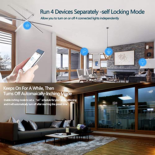 4CH Pro R3 Interruptor Inteligente WiFi Smart Switch Inalámbrico Conmutador con Autobloqueo/Enclavamiento/Intermitente (0,5-3600s) para Amazon Alexa, Google Assistant, Nest, IFTTT + Elettroscopio