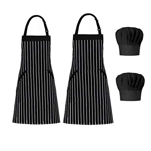 4PCS Delantales de cocina, Morwealth Delantal Cocina Mujer Hombre de y gorro de cocinero Ajustable de Lino de Algodón con Bolsillos Delantal de Barbacoa para Cocinar, ,Hornear