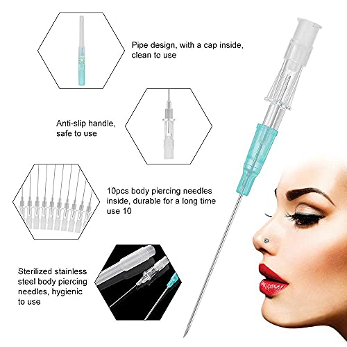 5 unids/bolsa agujas de perforación de acero inoxidable aguja de perforación hueca herramienta de perforación del tatuaje del cuerpo para la perforación del pezón del ombligo del vientre(18G)