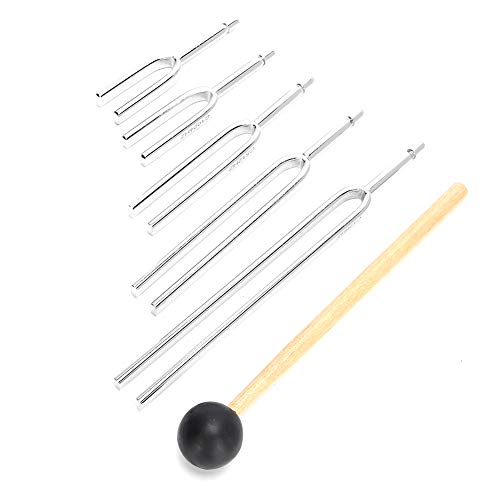 54PCS Diapasón de aleación de aluminio, 128HZ 256HZ 512HZ 1024HZ 2048HZ Instrumento musical curativo de audición perfecta con martillo y bolsa de almacenamiento