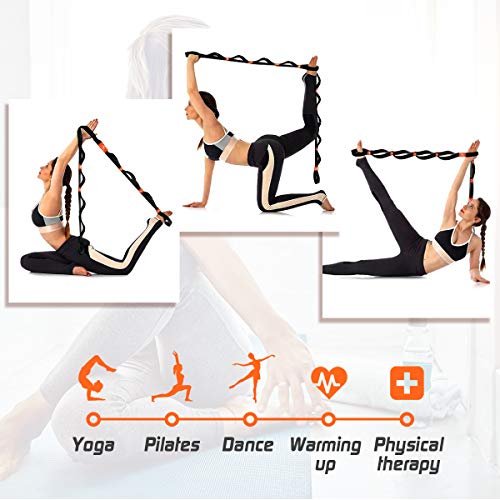 5BILLION Correa Yoga & Stretch Strap - Ancho de 4cm - Yoga Strap para Yoga Caliente, Terapia Física, Mayor Flexibilidad & Aptitud - Múltiples Lazos de Agarre (Naranja)