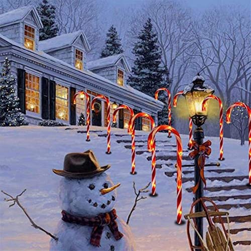 5PCS Luces solares de bastón de caramelo de Navidad,Marcadores de camino de Navidad al aire libre Luces de bastón de festival Luces de decoración de árboles Decoración de fiesta interior al aire libre