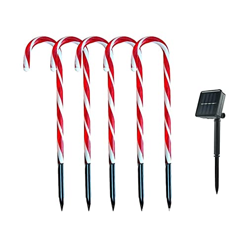 5PCS Luces solares de bastón de caramelo de Navidad,Marcadores de camino de Navidad al aire libre Luces de bastón de festival Luces de decoración de árboles Decoración de fiesta interior al aire libre