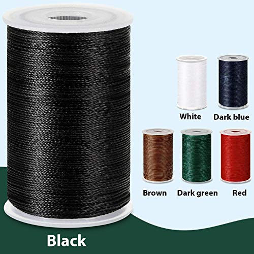 6 Colores Hilo Encerado Fuerte Hilo Encerado de Costura con Agujas de Costura a Mano para Denim Cuero Manualidades y Costura a Máquina (Negro Blanco Rojo Azul Oscuro Verde Oscuro Marrón)