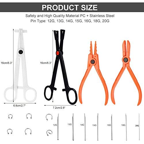 6 Pcs Cuerpo Piercing Kit Profesional OíDo Nariz Deco Herramientas Pinzas Set Con Goujon Anillo