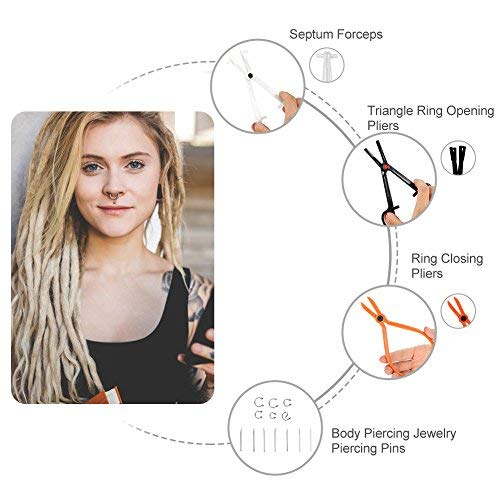 6 Pcs Cuerpo Piercing Kit Profesional OíDo Nariz Deco Herramientas Pinzas Set Con Goujon Anillo
