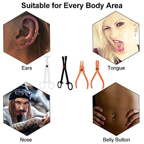 6 Pcs Cuerpo Piercing Kit Profesional OíDo Nariz Deco Herramientas Pinzas Set Con Goujon Anillo