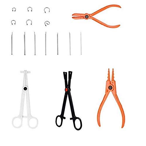 6 Pcs Cuerpo Piercing Kit Profesional OíDo Nariz Deco Herramientas Pinzas Set Con Goujon Anillo