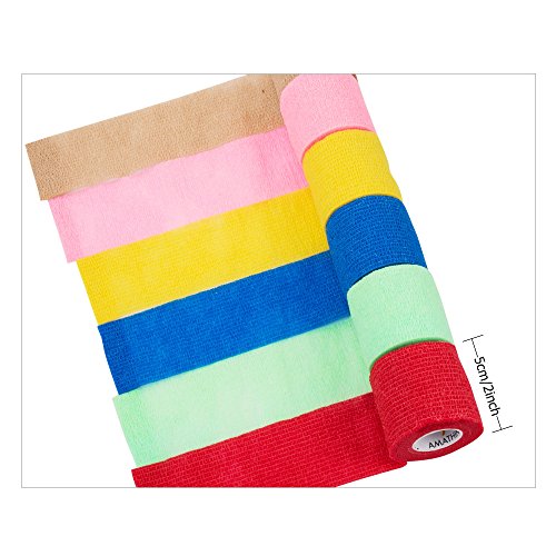 6 Piezas Vendaje Cohesivo Vendajes autoadhesivos Vendaje elástico MULTICOLOR 5 CM Ancho 4.5 M Largo para dedos, manos, dedos de los pies, pies sin pegamento, parches de dedos