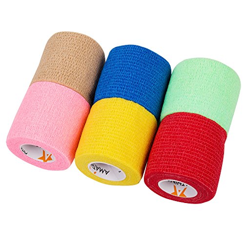 6 Piezas Vendaje Cohesivo Vendajes autoadhesivos Vendaje elástico MULTICOLOR 5 CM Ancho 4.5 M Largo para dedos, manos, dedos de los pies, pies sin pegamento, parches de dedos