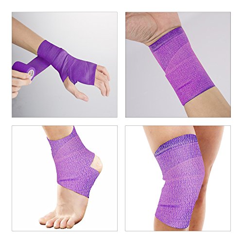 6 Piezas Vendaje Cohesivo Vendajes autoadhesivos Vendaje elástico PÚRPURA 5 CM Ancho 4.5 M Longitud Para dedos, manos, dedos de los pies, pies sin pegamento, parches de dedos