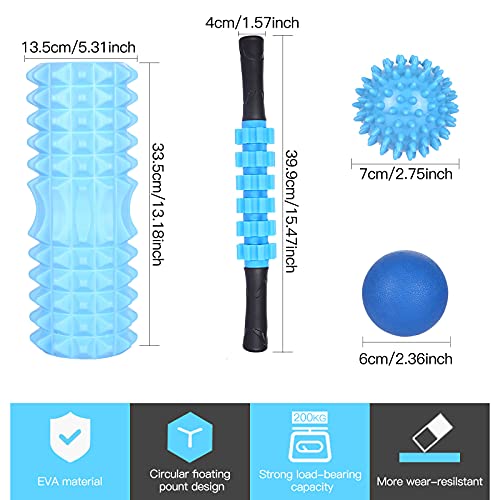 7-en-1 Foam Roller Kit con Rodillo de Espuma, Roller Stick, Bola de Masaje, Spiky Ball, Bandas de Resistencia, Bandas Elasticas Fitness para Ejercicios musculares,Rejilla de Liberación Miofascial