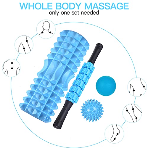 7-en-1 Foam Roller Kit con Rodillo de Espuma, Roller Stick, Bola de Masaje, Spiky Ball, Bandas de Resistencia, Bandas Elasticas Fitness para Ejercicios musculares,Rejilla de Liberación Miofascial