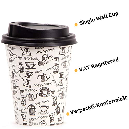 80 Vasos Desechables de Café para Llevar - Vasos Carton 360 ml 12 Onzas con Tapas y Agitadores de Madera para Servir el Café, el Té, Bebidas Calientes y Frías