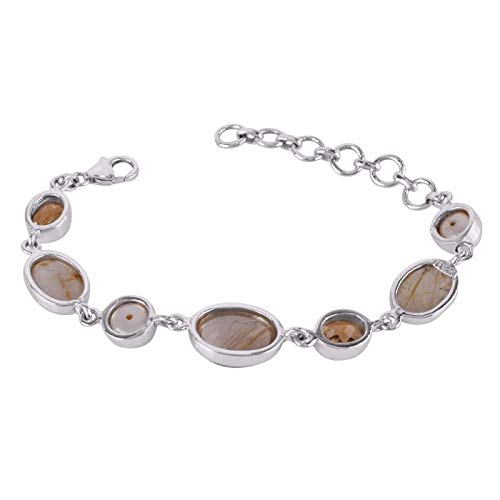 925 Sterling Silver Pearl, Citrine, Rutiliated Quartz Bracelet