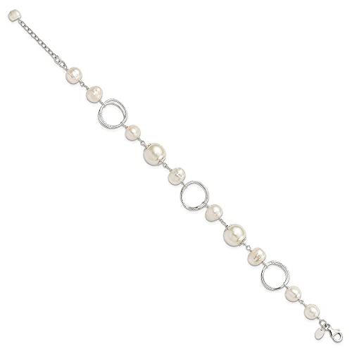 925 Sterling Silver Pearl Pulsera de 8,5 pulgadas