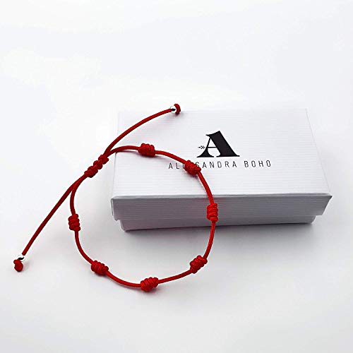 A ALESSANDRA BOHO Pulsera Mujer de Hilo Rojo con 7 Nudos Contra el Mal de Ojo