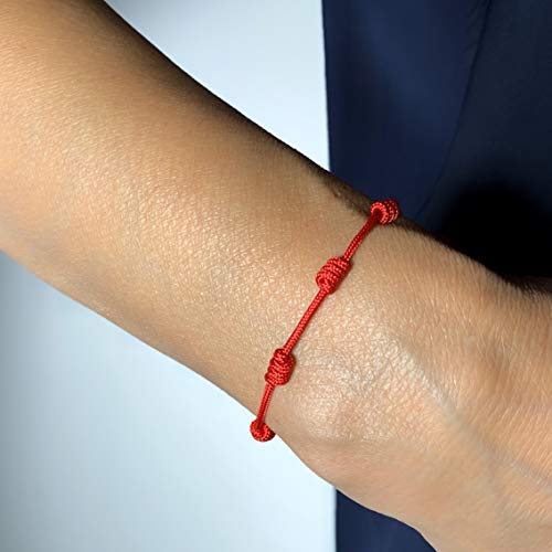 A ALESSANDRA BOHO Pulsera Mujer de Hilo Rojo con 7 Nudos Contra el Mal de Ojo