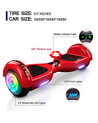 ACBK - Hoverboard Patinete Eléctrico Autoequilibrio con Ruedas de 6.5" (Altavoces Bluetooth + Ruedas Led integradas + Bolsa Transporte) Velocidad máxima: 10-12 km/h - Autonomía 10-12 km (Azul)