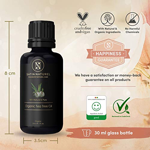 Aceite de Árbol del Té ORGÁNICO 30ml – Aceites Esenciales para Humidificador Árbol de Té 100% Puro - Aceite Esencial para Cara, Piel y Cabello – Vegano y Natural de Satin Naturel