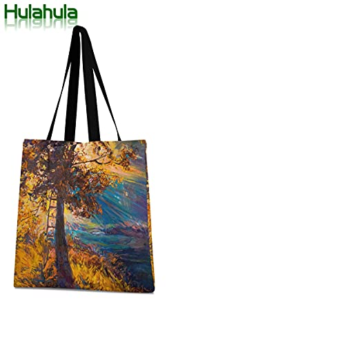 Aceites Hojas Sol Escaleras Bolsa de Mano de Compra Reutilizable Portátil Bolsa al Hombro ecológica para viajes Mujeres Niñas