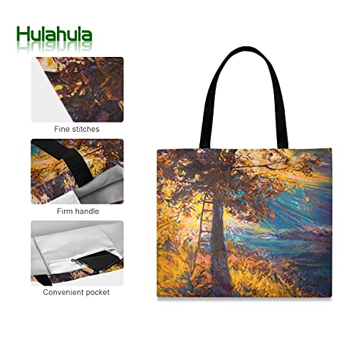 Aceites Hojas Sol Escaleras Bolsa de Mano de Compra Reutilizable Portátil Bolsa al Hombro ecológica para viajes Mujeres Niñas