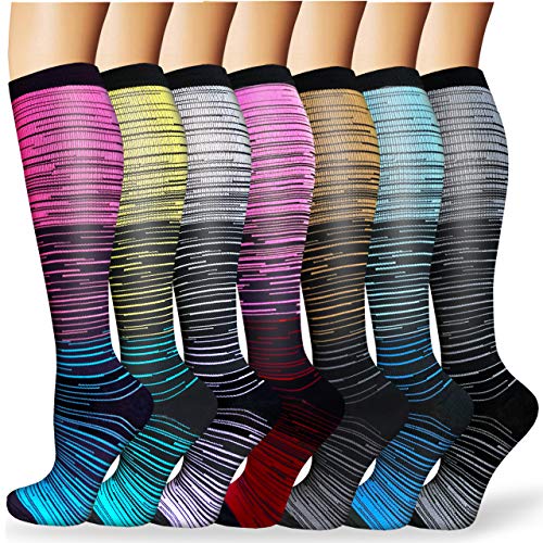 ACTINPUT 7 Pares Calcetines de compresión para Mujeres y Hombres 20-25 mmHg es el Mejor atlético, Correr,Escalar Montaña,Vuelo, Viajes, Enfermeras, Edema