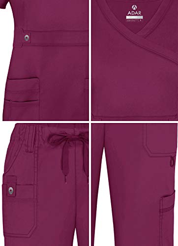 Adar Uniforme médico de Mujer Casaca Cruzada Pantalones de Bolsillos múltiples - 3500 - Wine - XXS